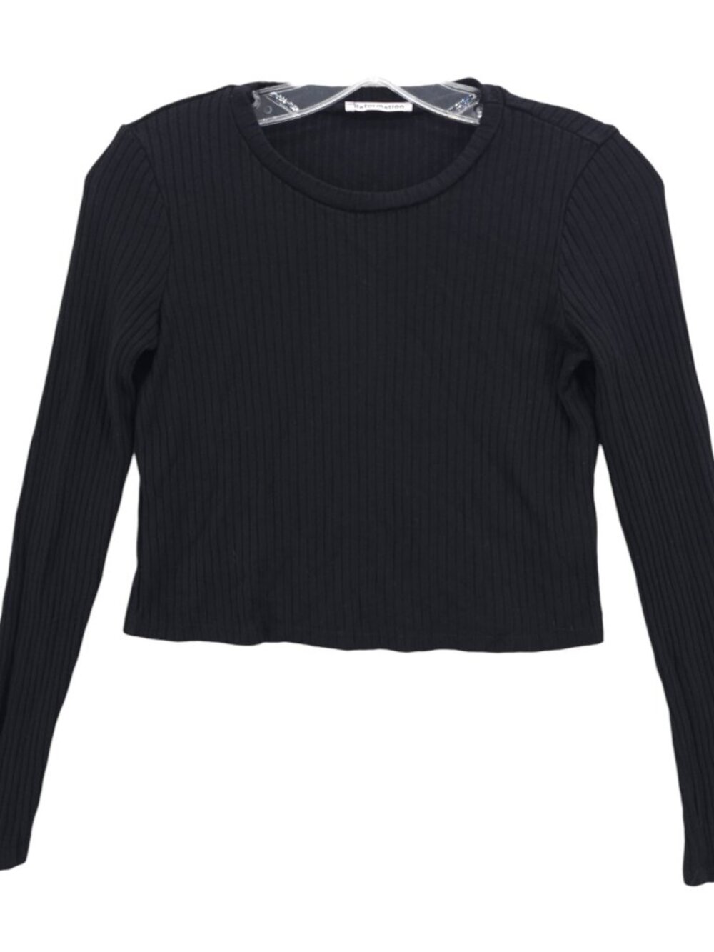 REFORMATION Black Ribbed Knit Crop Top Long Sleeve Stretch Size SMALL